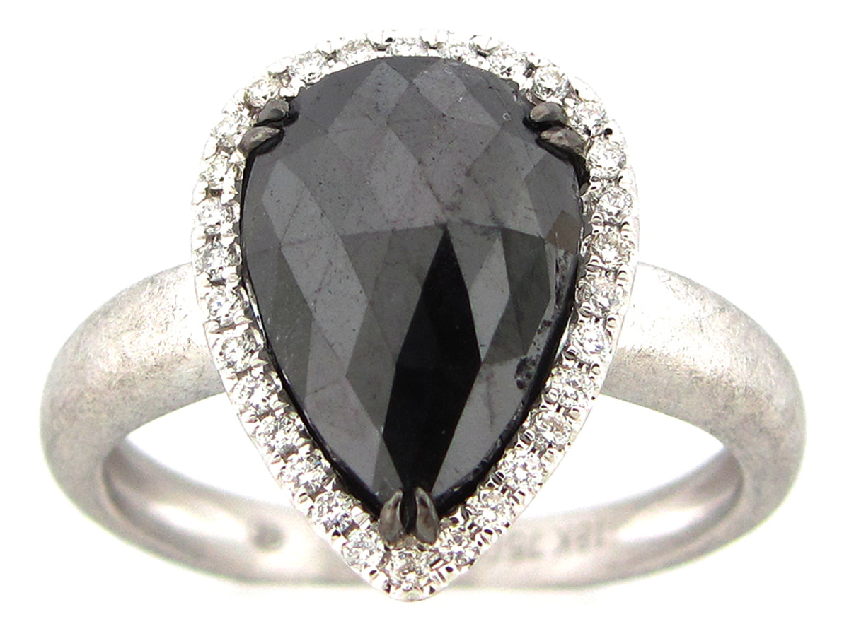 ROUGH ROSE CUT BLACK & WHITE DIAMOND RING, MATTE FINISH, 18KW (R)
