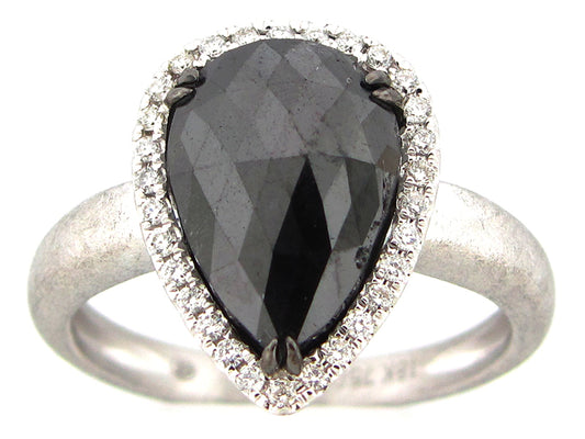 Rough Rose Cut Black White Diamond Ring, Matte Finish, 18kw (R)