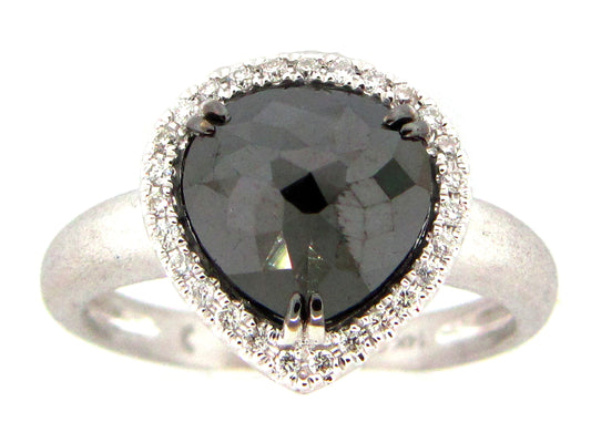 Rose Cut Black White Diamond Ring, 14kw (R)