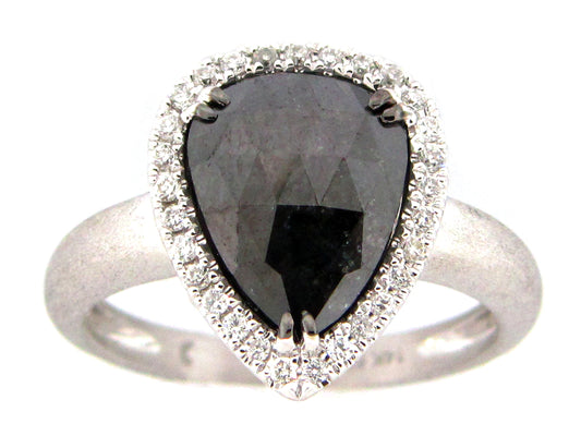 Rose Cut Black White Diamond Ring, 18ky (R)