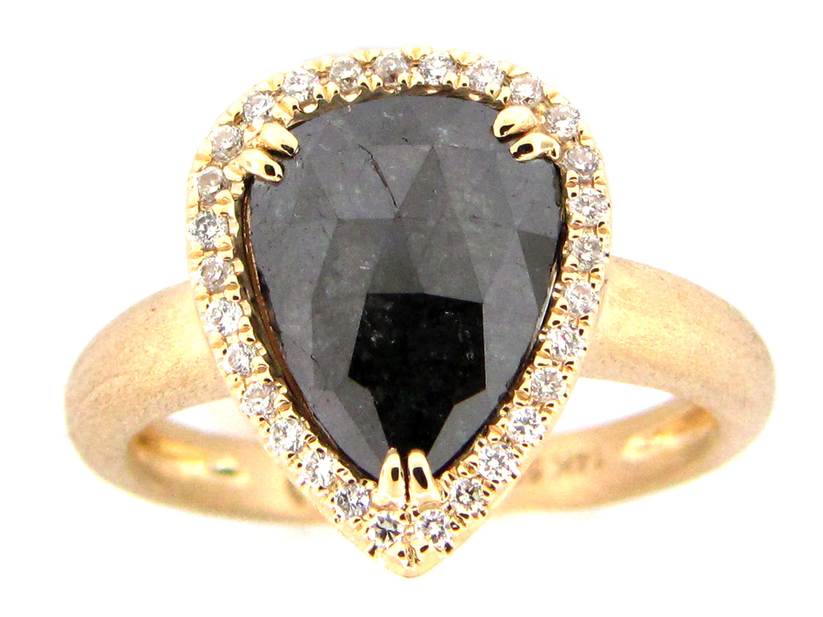 Rose Cut Black White Diamond Ring, 14ky (R)