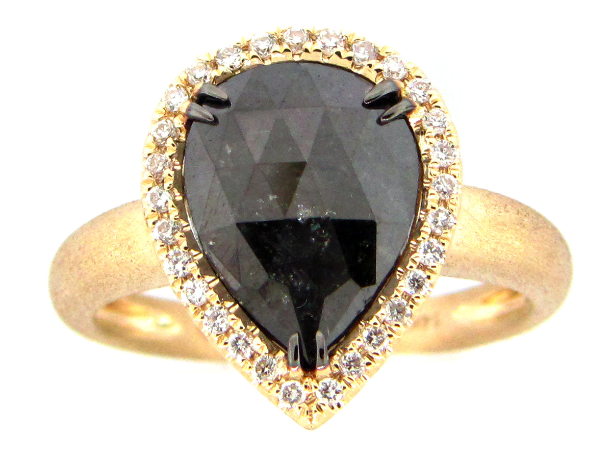 ROSE CUT BLACK & WHITE DIAMOND RING,14KY (R)