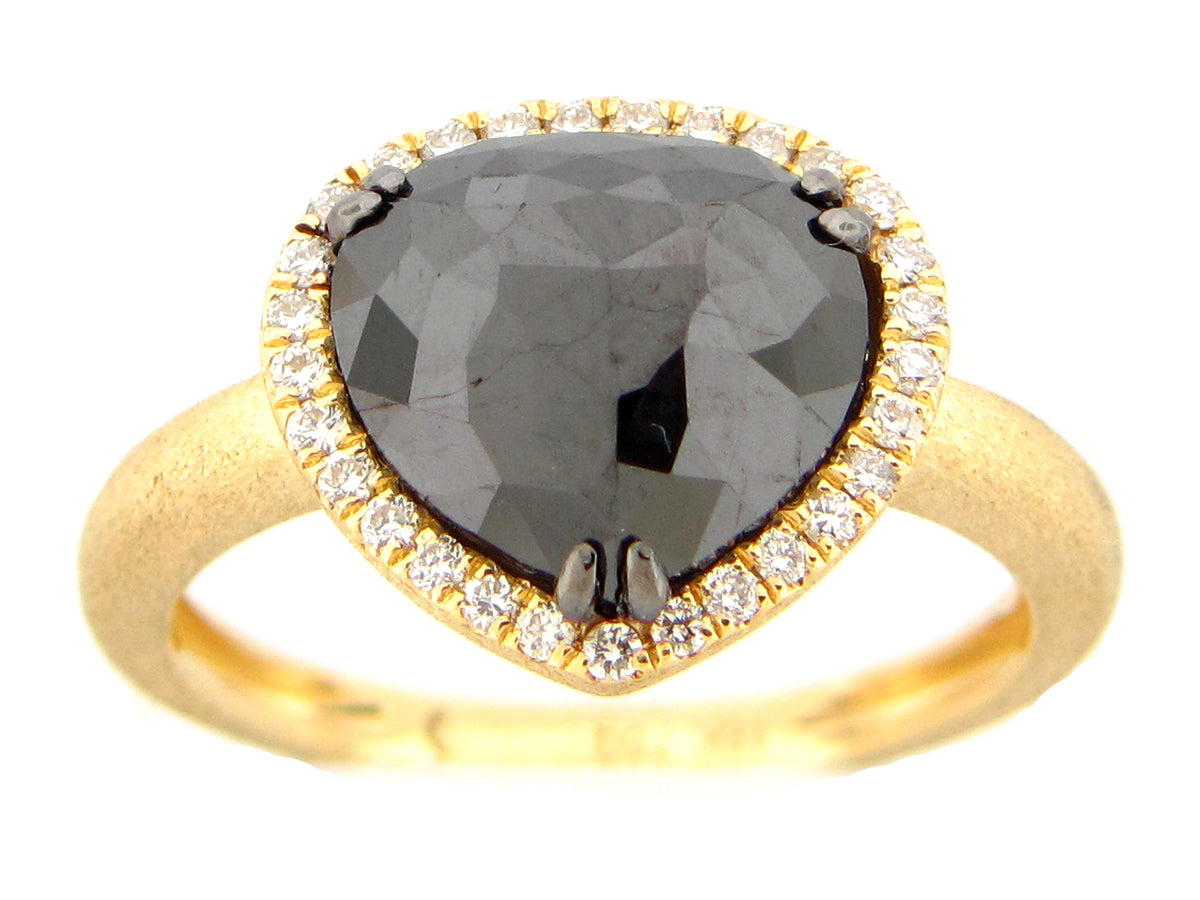 ROSE CUT BLACK & WHITE DIAMOND RING, SATIN FINISH, 18KY (H)