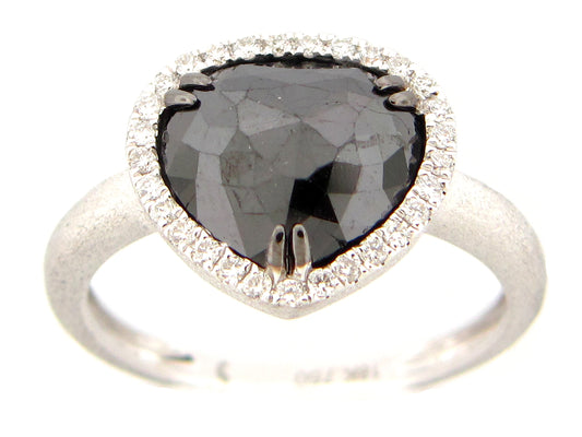 Rose Cut Black White Diamond Ring, Satin Finish, 18kw (H)