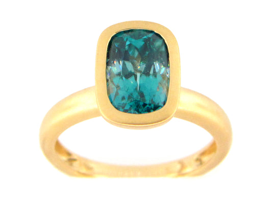 BLUE ZIRCON BEZEL RING, SATIN FINISH, 18KY (H)