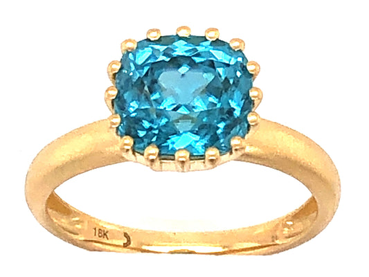 BLUE ZIRCON PRONG RING, SATIN FINISH, 18KY (H)
