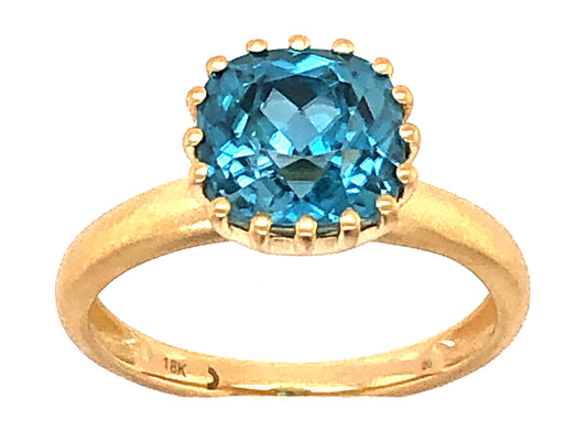BLUE ZIRCON PRONG RING,  SATIN FINISH, 18KY (H)
