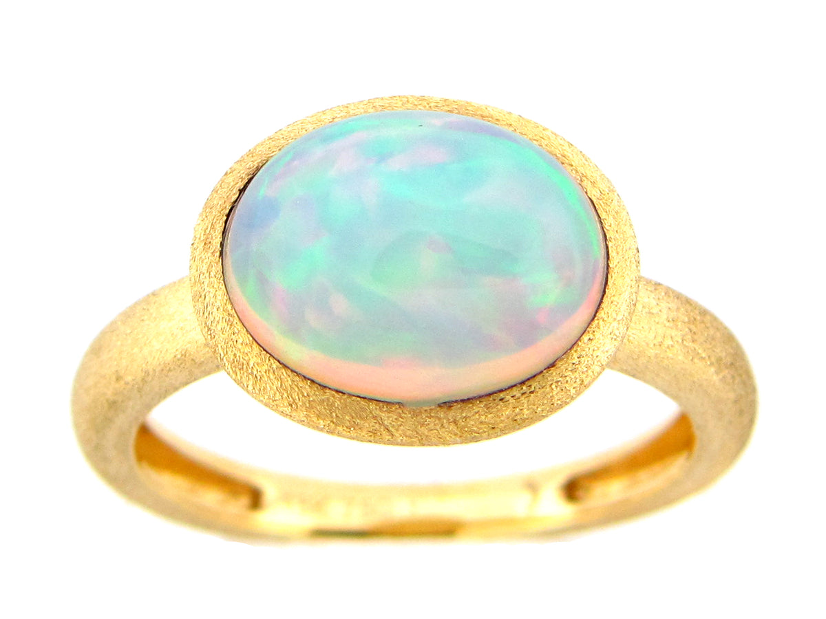 OPAL BEZEL RING, SATIN FINISH, 18KY (O)