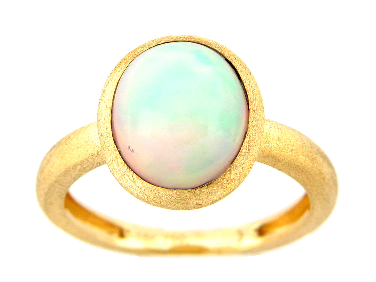 OPAL BEZEL RING, SATIN FINISH, 18KY (O)