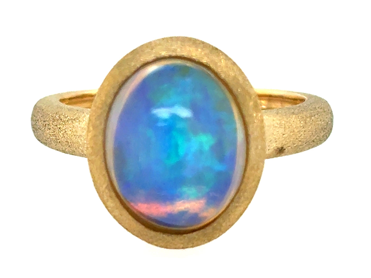Opal Bezel Ring, Satin Finish, 14ky (O)