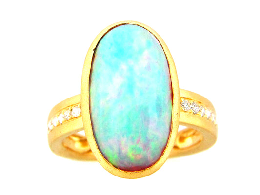 OPAL & DIAMOND RING, SATIN FINISH,  18KY (O)