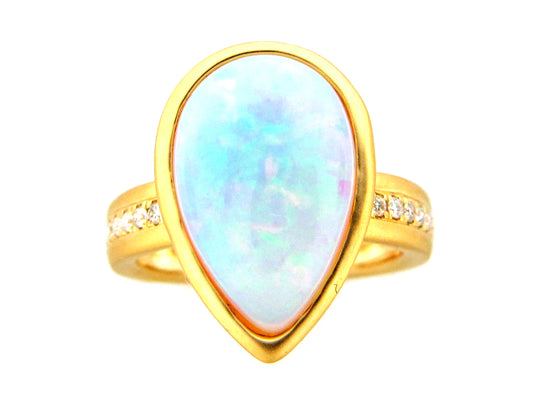 OPAL PEAR BEZEL & DIAMOND RING, SATIN FINISH, 18KY (O)