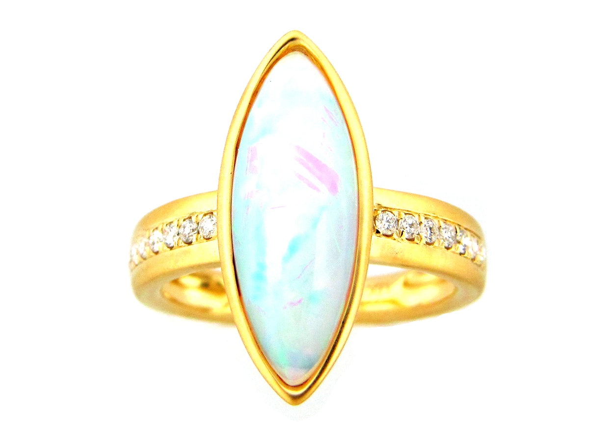 OPAL MARQUISE BEZEL & DIAMOND RING, SATIN FINISH, 18KY (O)