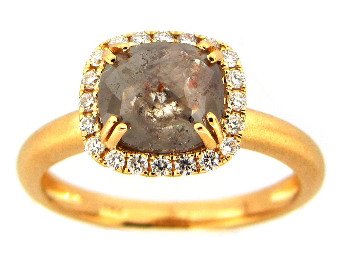 ROSE CUT GRAY GREEN DIAMOND RING, 18KY (N)