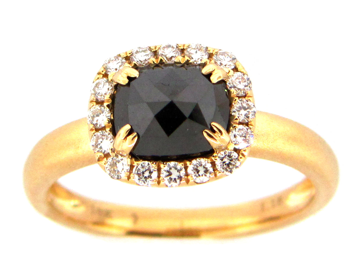 ROSE CUT BLACK DIAMOND RING, 18KY (N)