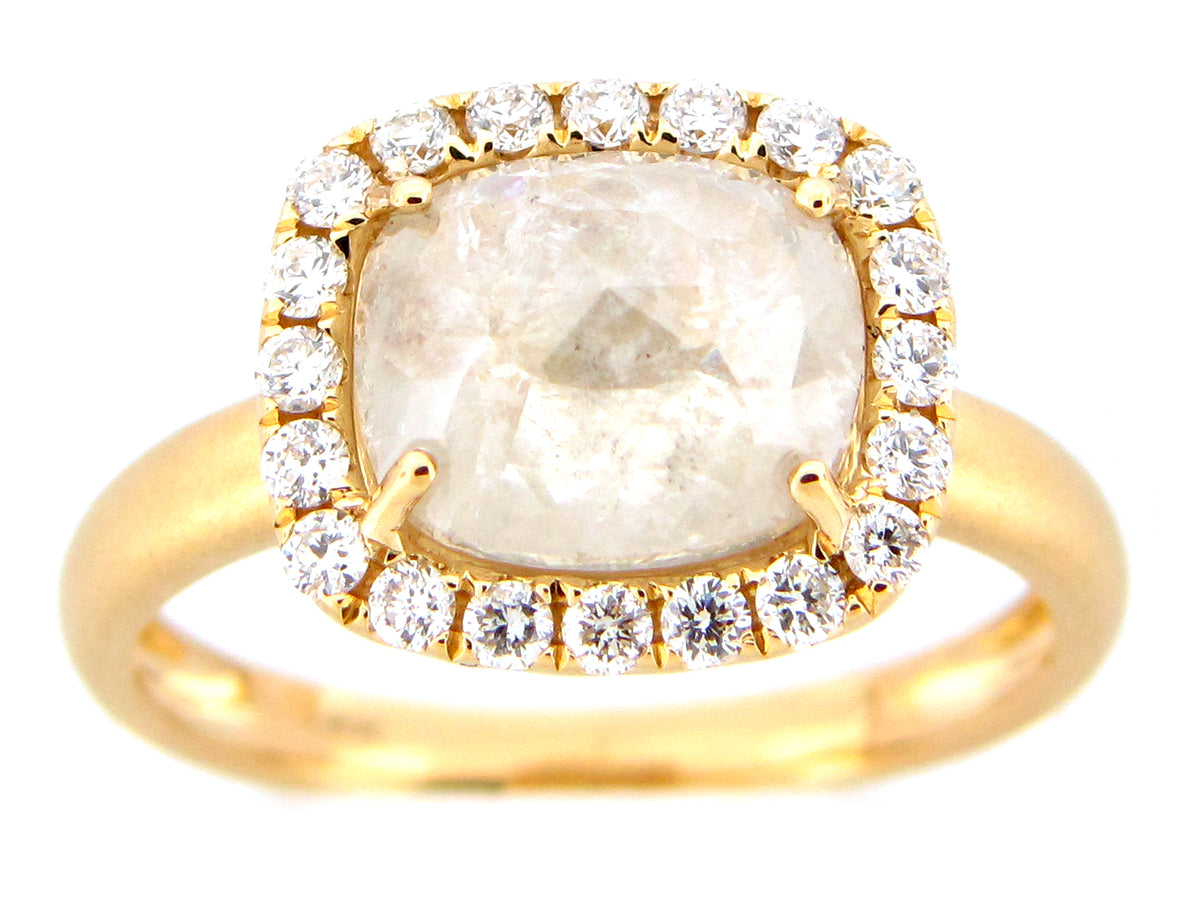 ROSE CUT CUSHION GRAY DIAMOND RING, 18KW (N)