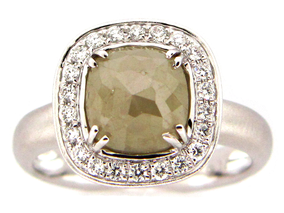 Rose Cut Gray Green Diamond Ring, 18kw (N)