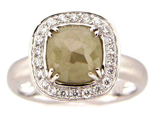 Rose Cut Gray Green Diamond Ring, 18kw (N)