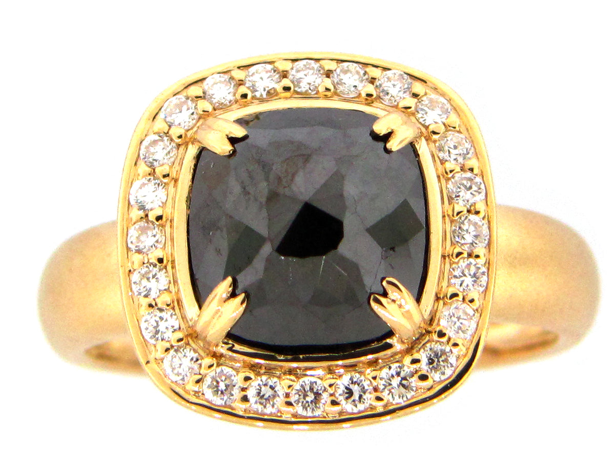 ROSE CUT BLACK DIAMOND RING, 18KY (N)