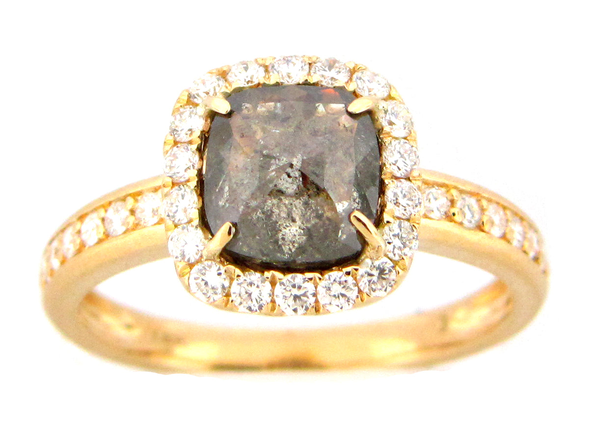ROSE CUT GRAY DIAMOND RING, 18KY (N)