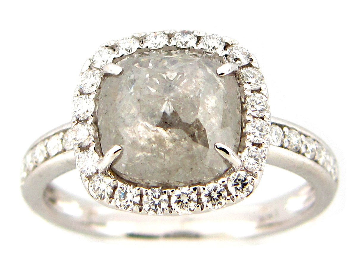 ROSE CUT GRAY DIAMOND RING, 18KW (N)