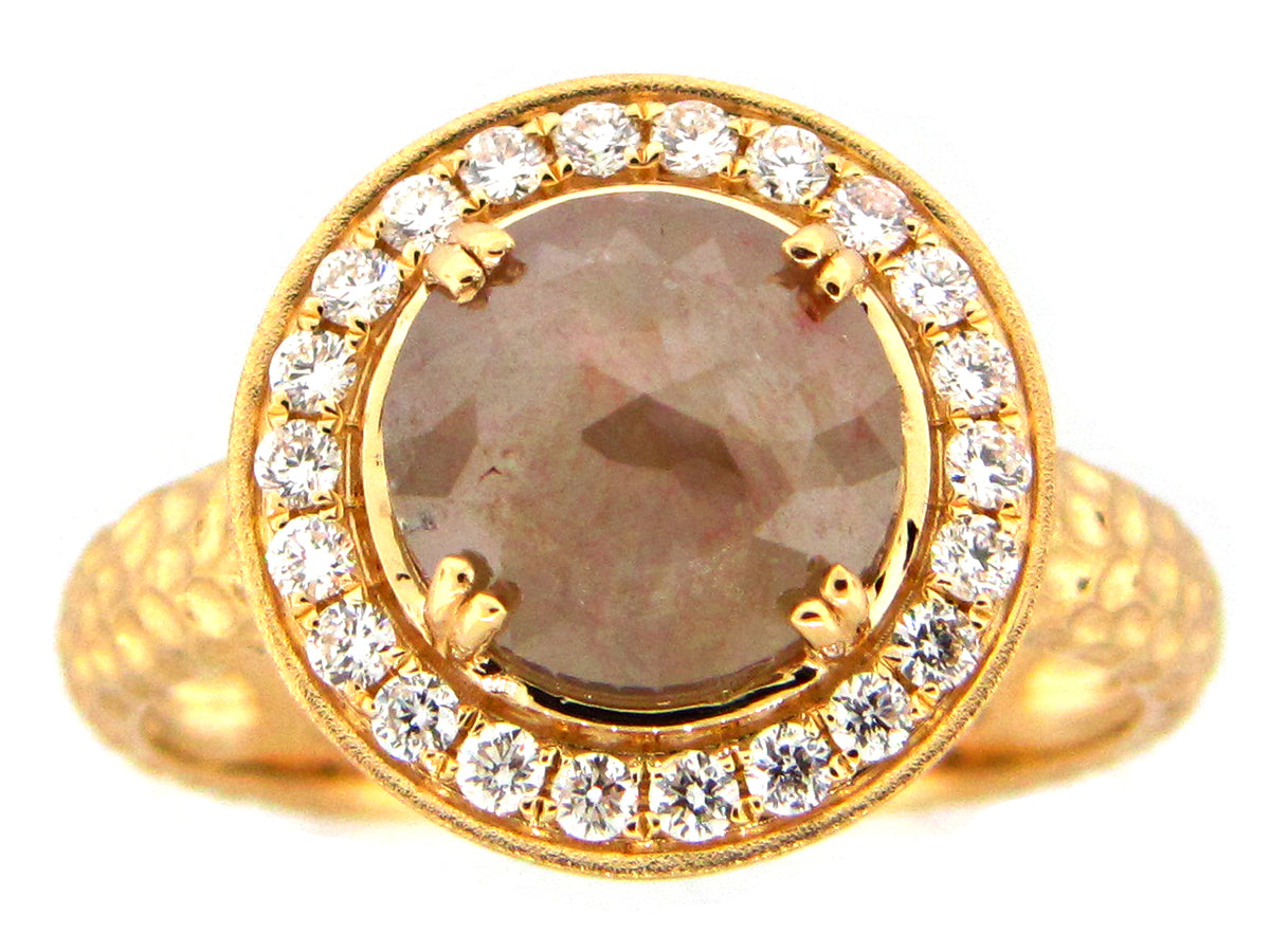 ROSE CUT GRAY GREEN DIAMOND RING, 18KY (N)
