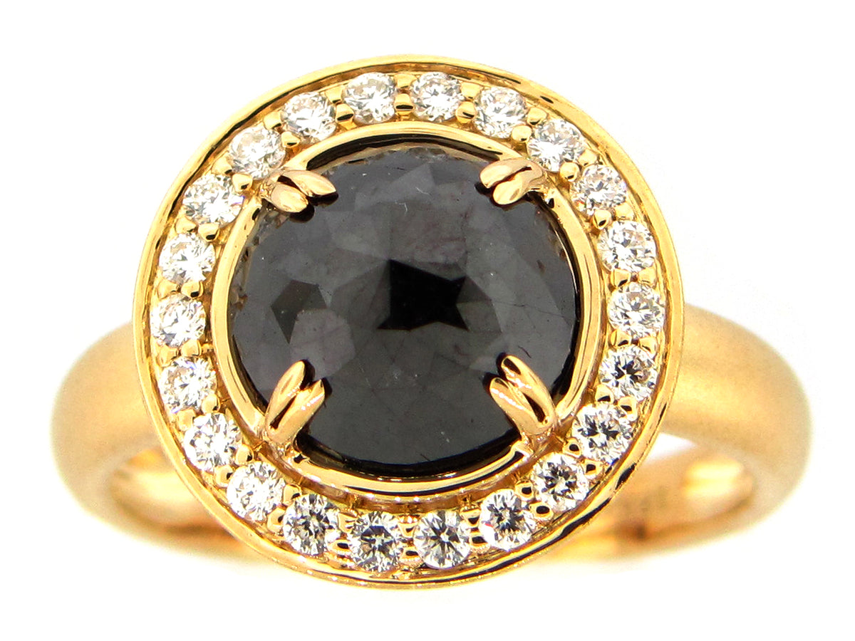 ROSE CUT BLACK DIAMOND RING, 18KY (N)