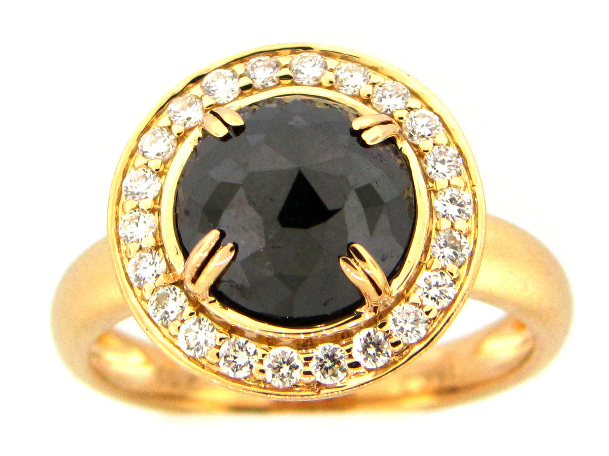 ROSE CUT BLACK DIAMOND RING, 18KY (N)
