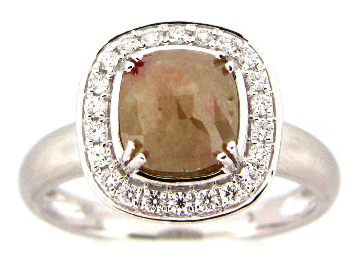 ROSE CUT GRAY GREEN DIAMOND RING, 18KW (N)