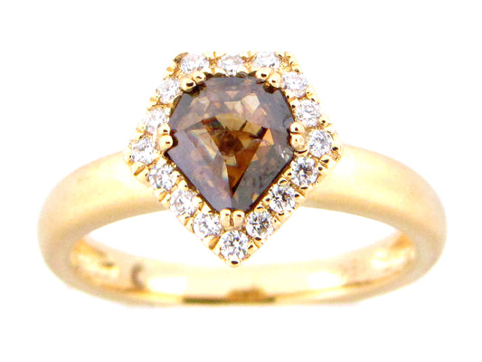 BROWN DIAMOND PENTAGON HALO RING, 18KY (N)