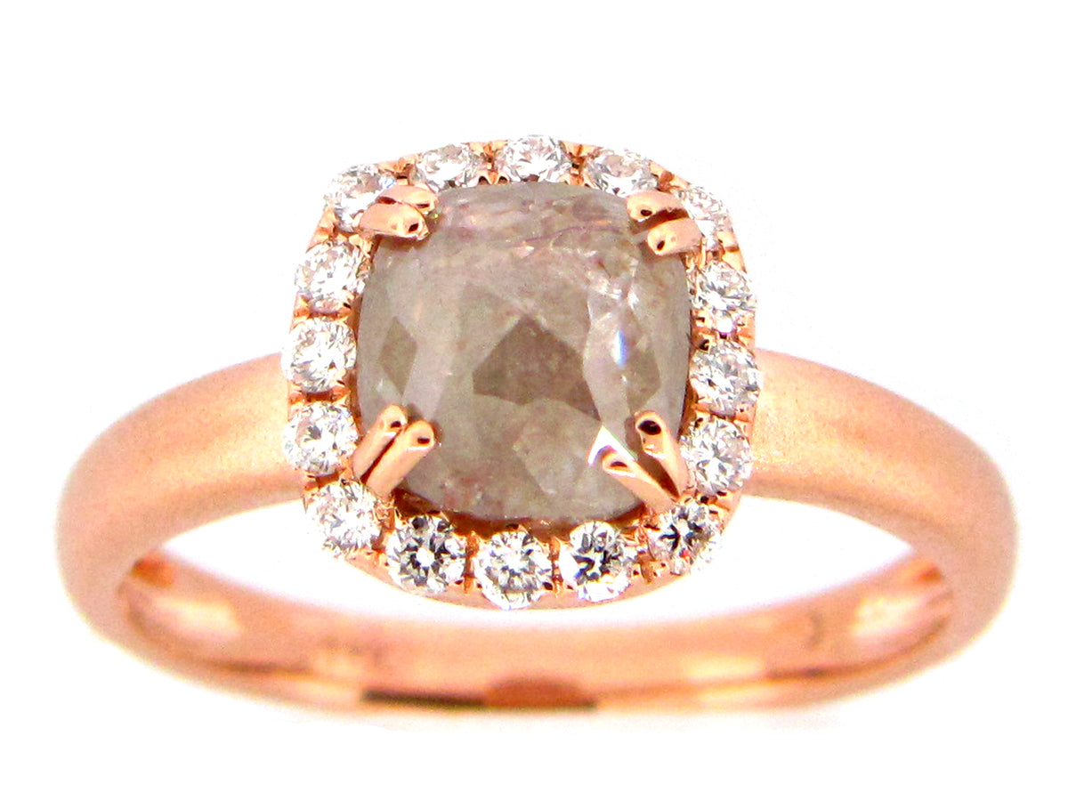 ROSE CUT GRAY GREEN DIAMOND RING, 18KR (N)