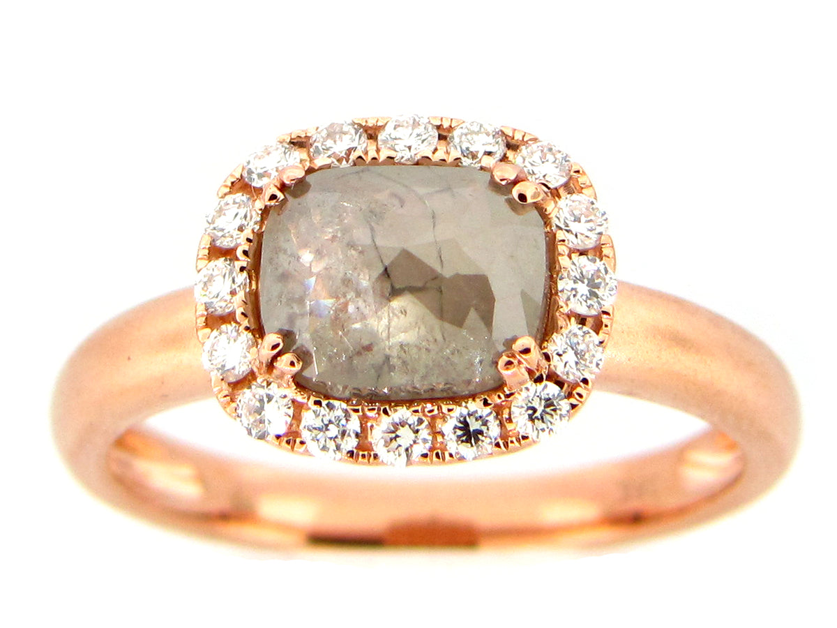ROSE CUT GRAY GREEN DIAMOND RING, 18KR (N)