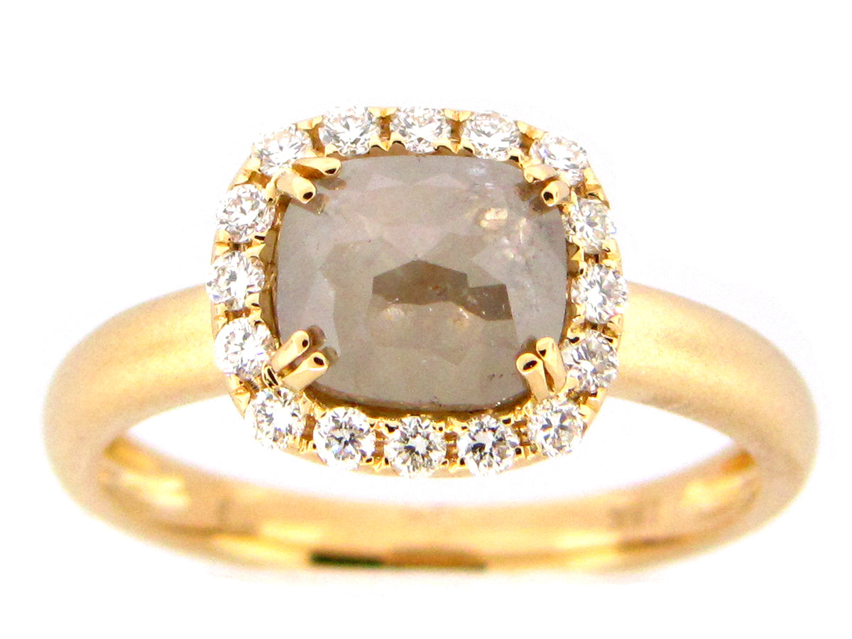 ROSE CUT GRAY GREEN DIAMOND RING, 18KY (N)