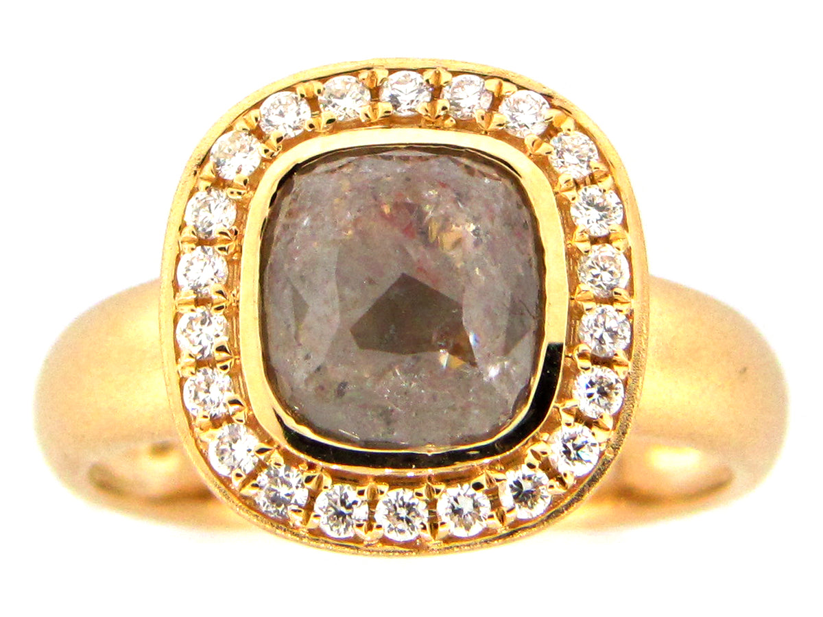 ROSE CUT GRAY GREEN DIAMOND RING, 18KW (N)