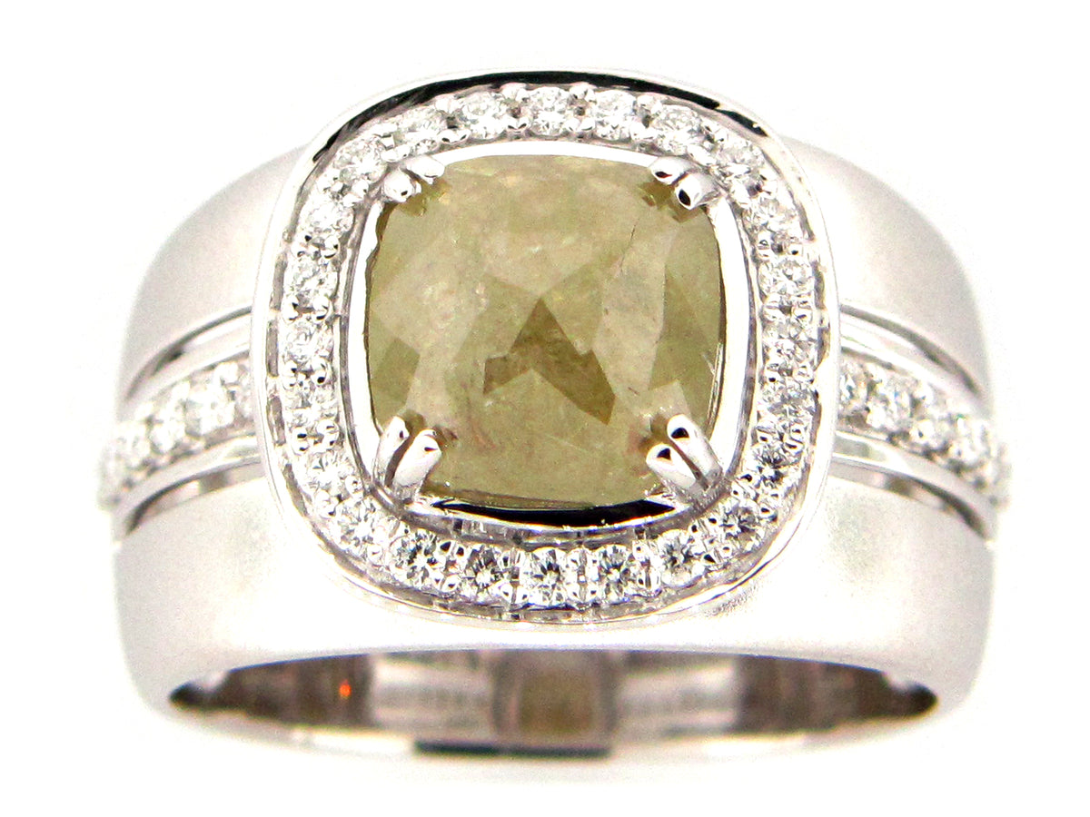ROSE CUT GRAY GREEN DIAMOND RING, 18KW (N)
