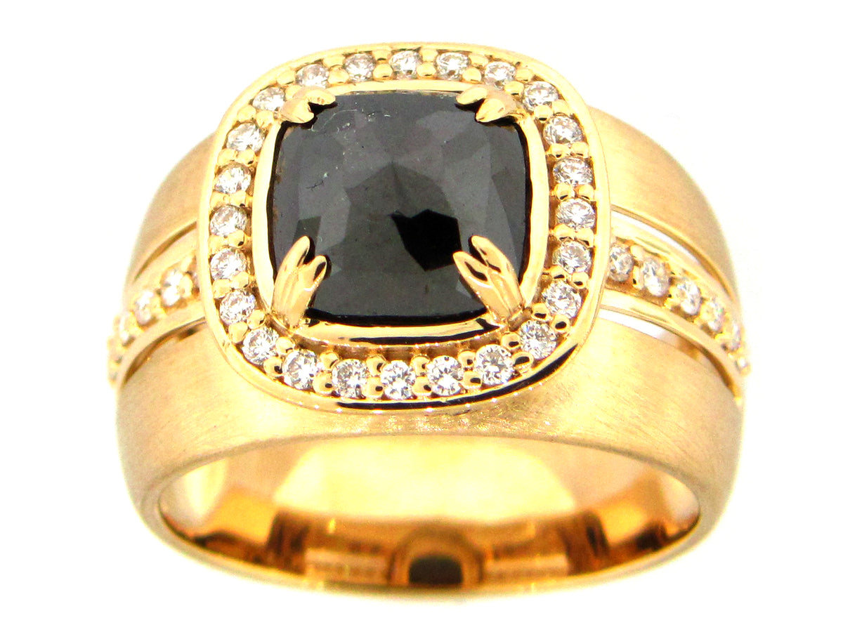 ROSE CUT BLACK  DIAMOND RING, 18KY (N)