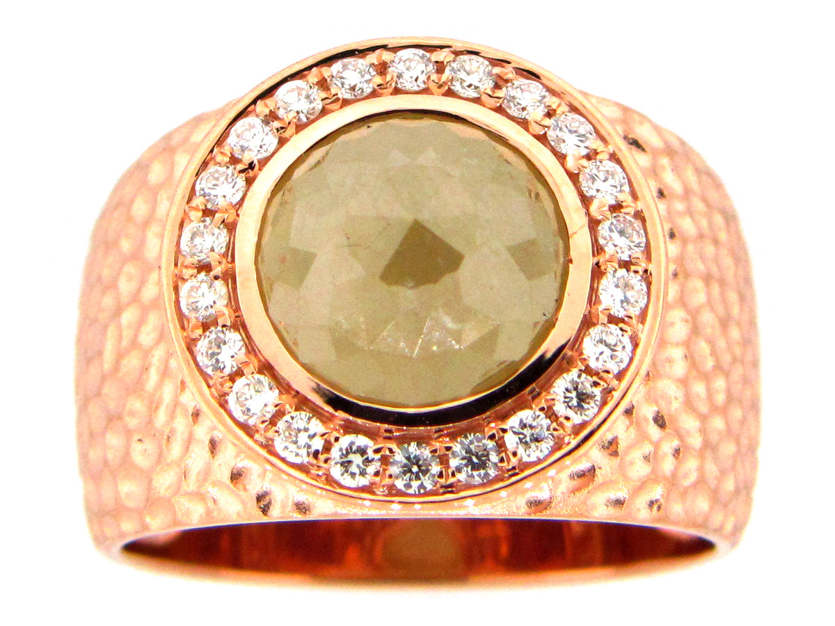 ROSE CUT GRAY GREEN DIAMOND RING, 18KR (N)
