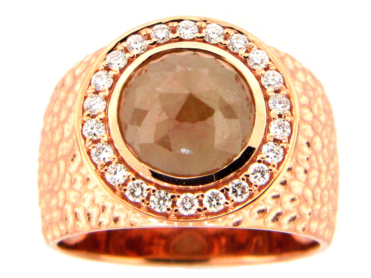 ROSE CUT GRAY GREEN DIAMOND RING, 18KR (N)
