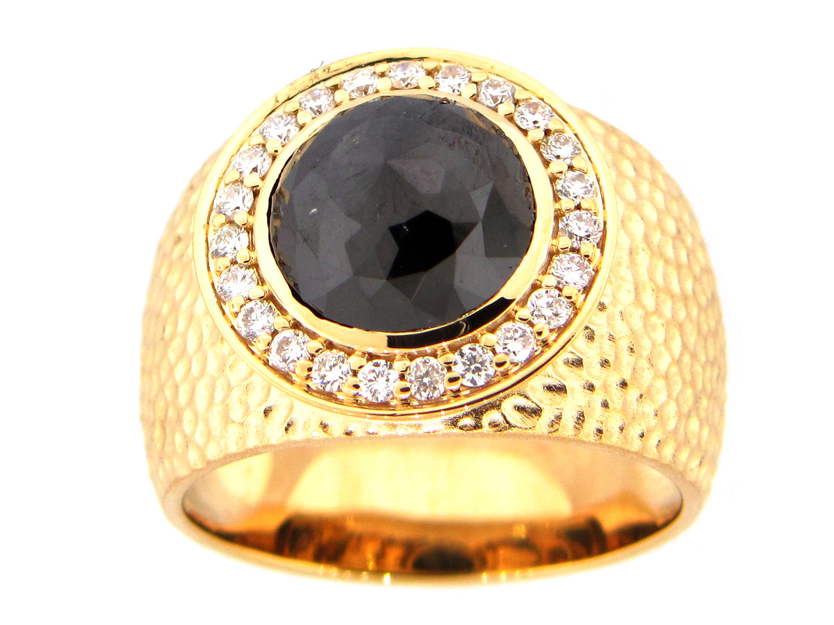ROSE CUT BLACK DIAMOND RING, 18KY (N)