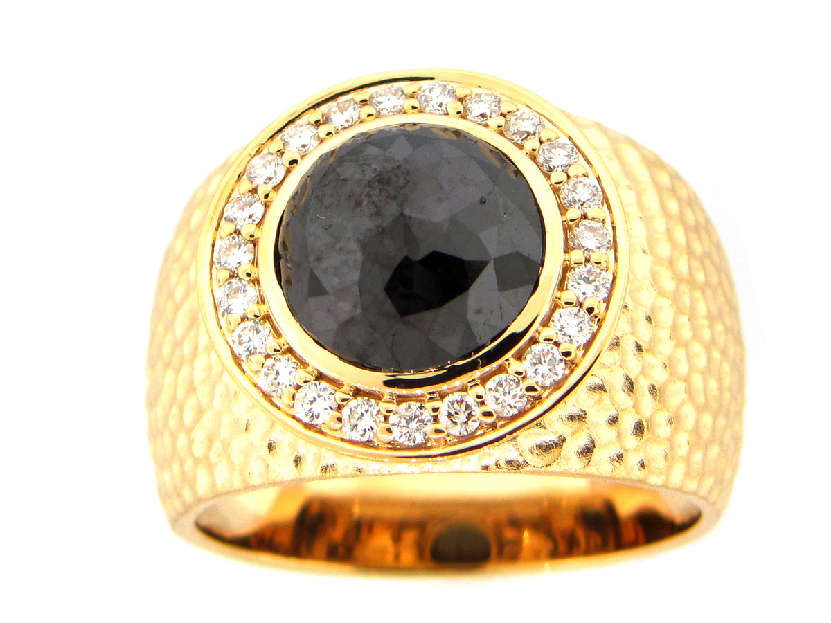 ROSE CUT BLACK DIAMOND RING, 18KY (N)