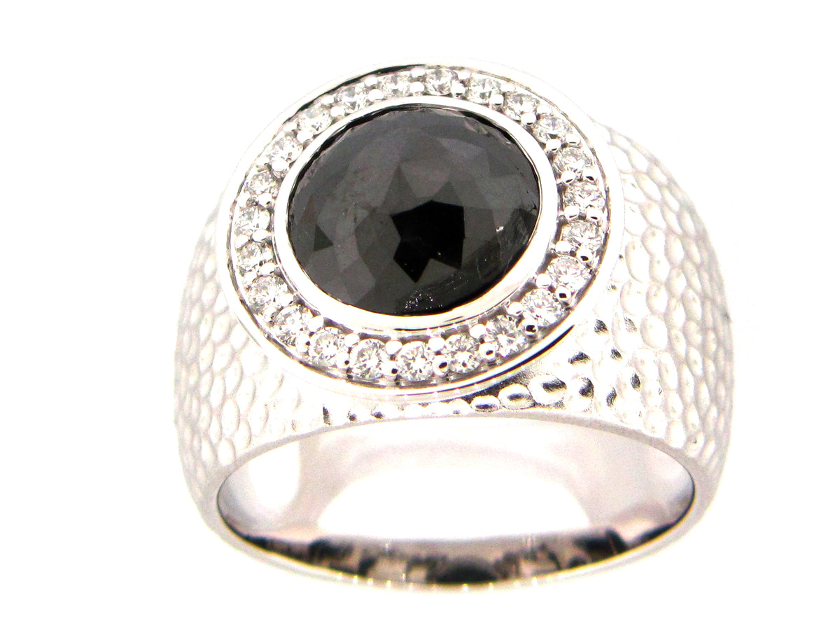 ROSE CUT BLACK DIAMOND RING, 18KW (N)