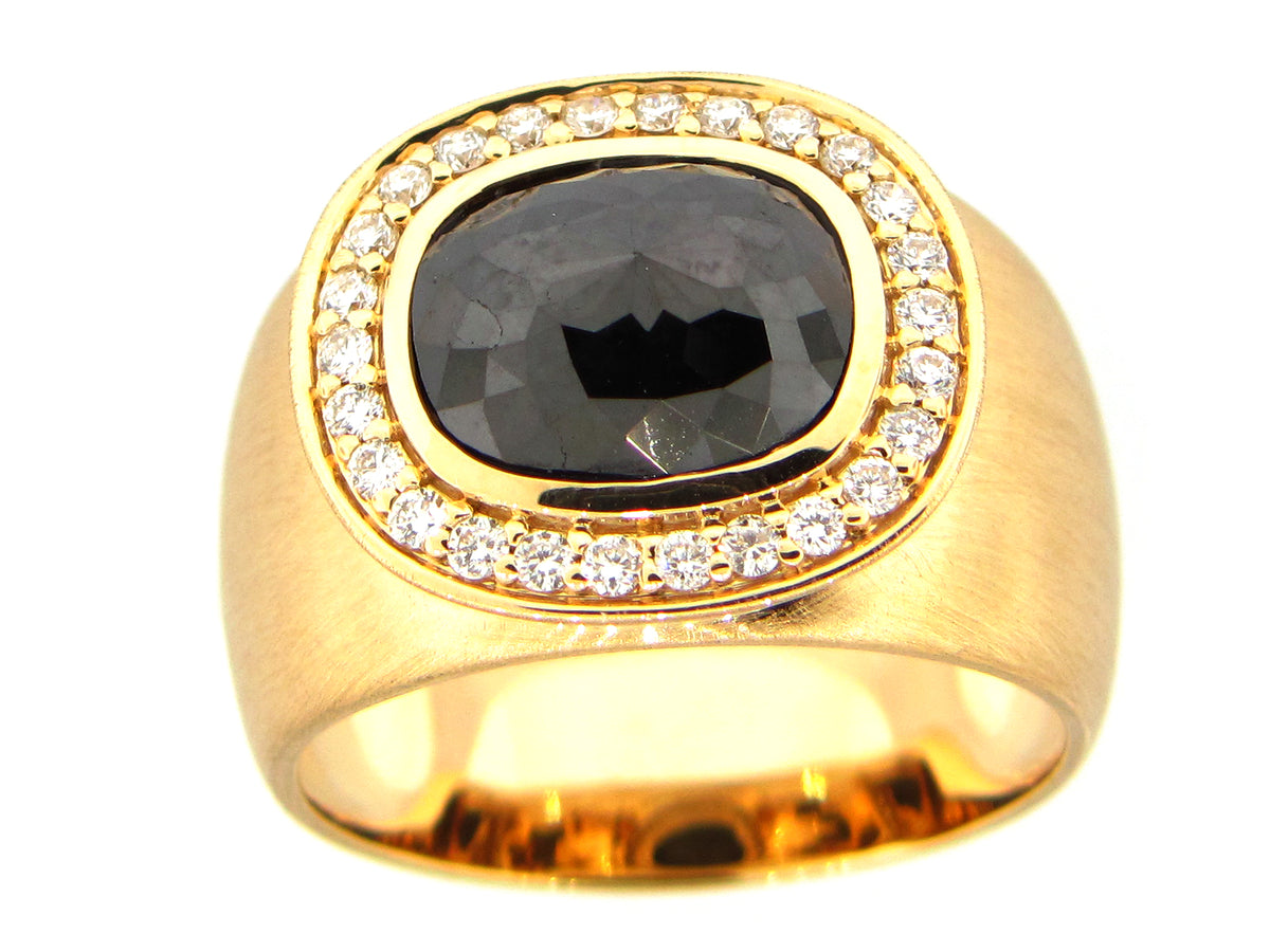 ROSE CUT BLACK DIAMOND RING, 18KY (N)