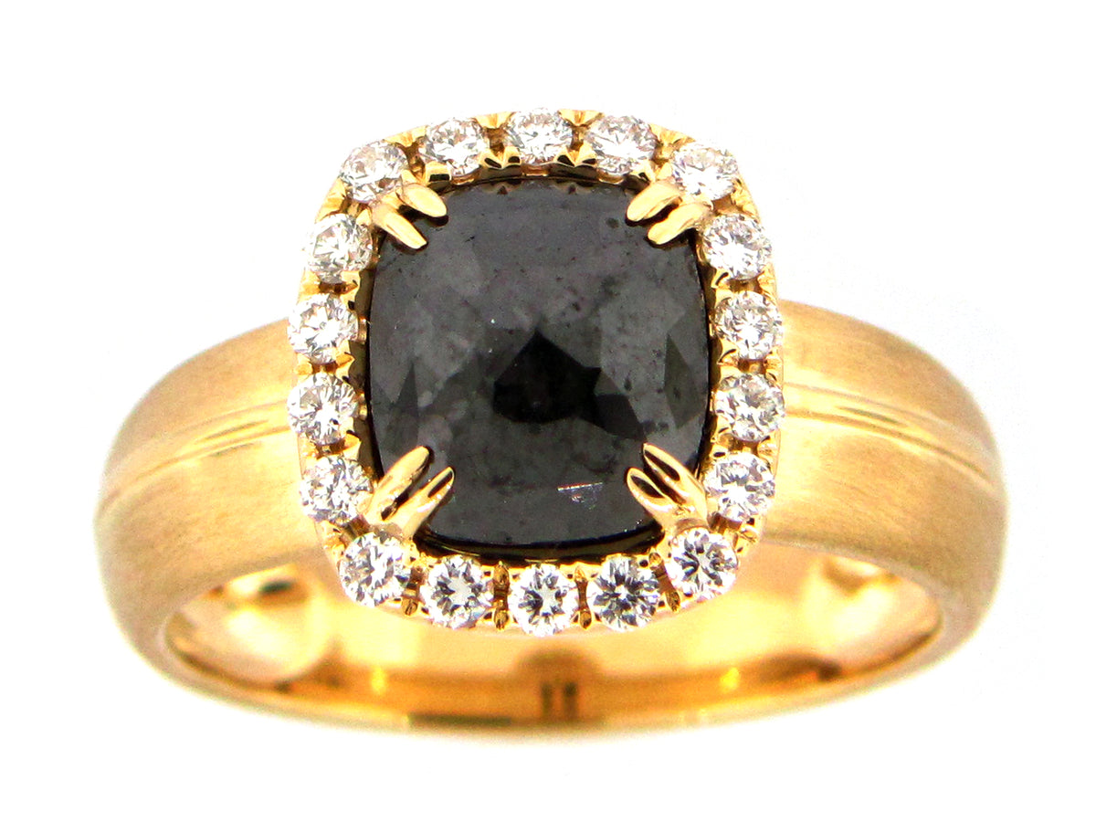 ROSE CUT BLACK DIAMOND RING, 18KY (N)
