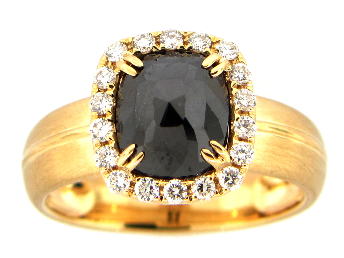 ROSE CUT BLACK DIAMOND RING, 18KY (N)