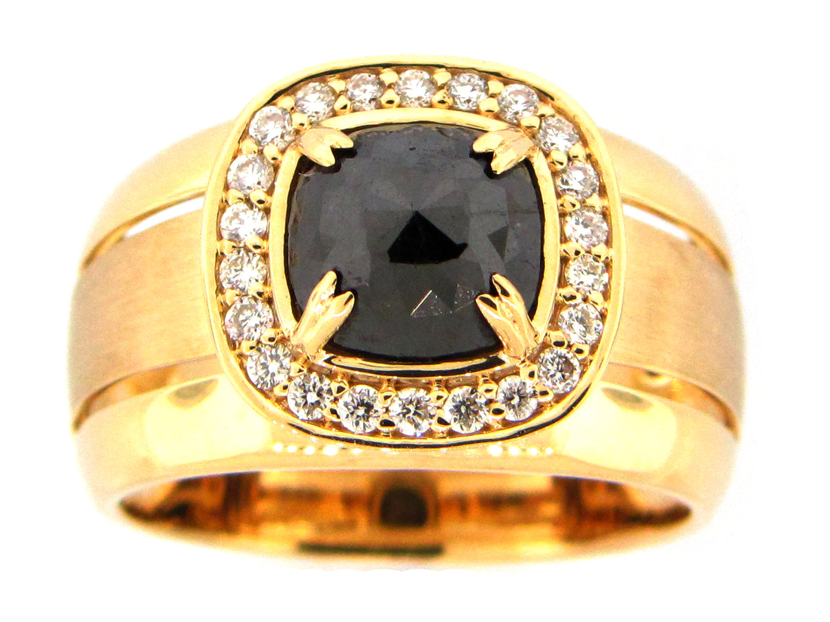 ROSE CUT BLACK DIAMOND RING, 18KY (N)