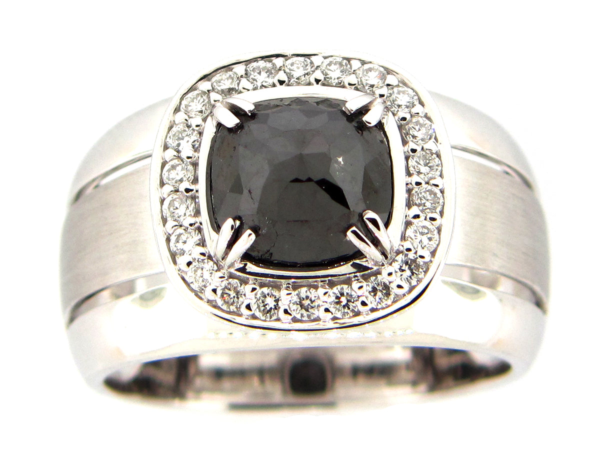 ROSE CUT BLACK DIAMOND RING, 18KW (N)