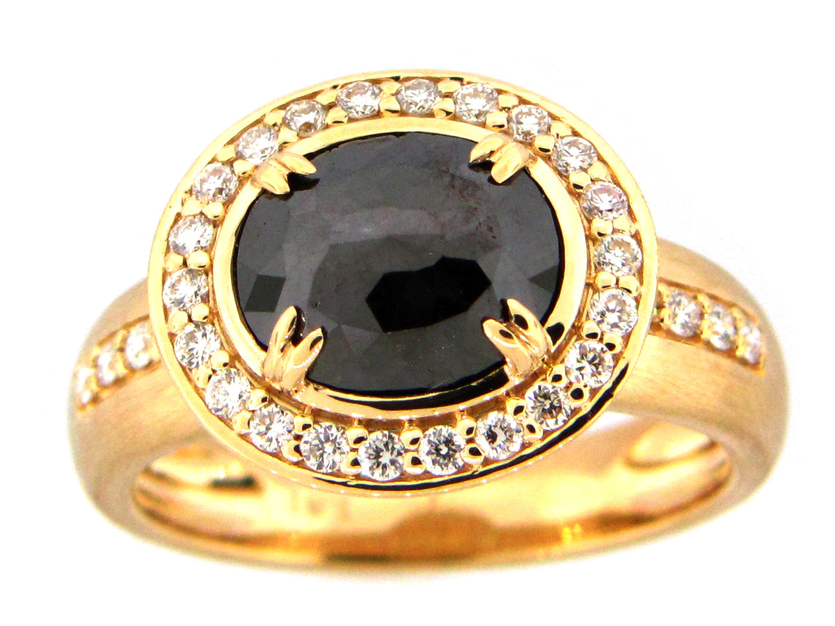 ROSE CUT BLACK DIAMOND RING, 18KY (N)
