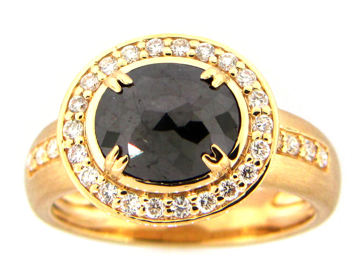 ROSE CUT BLACK DIAMOND RING, 18KY (N)