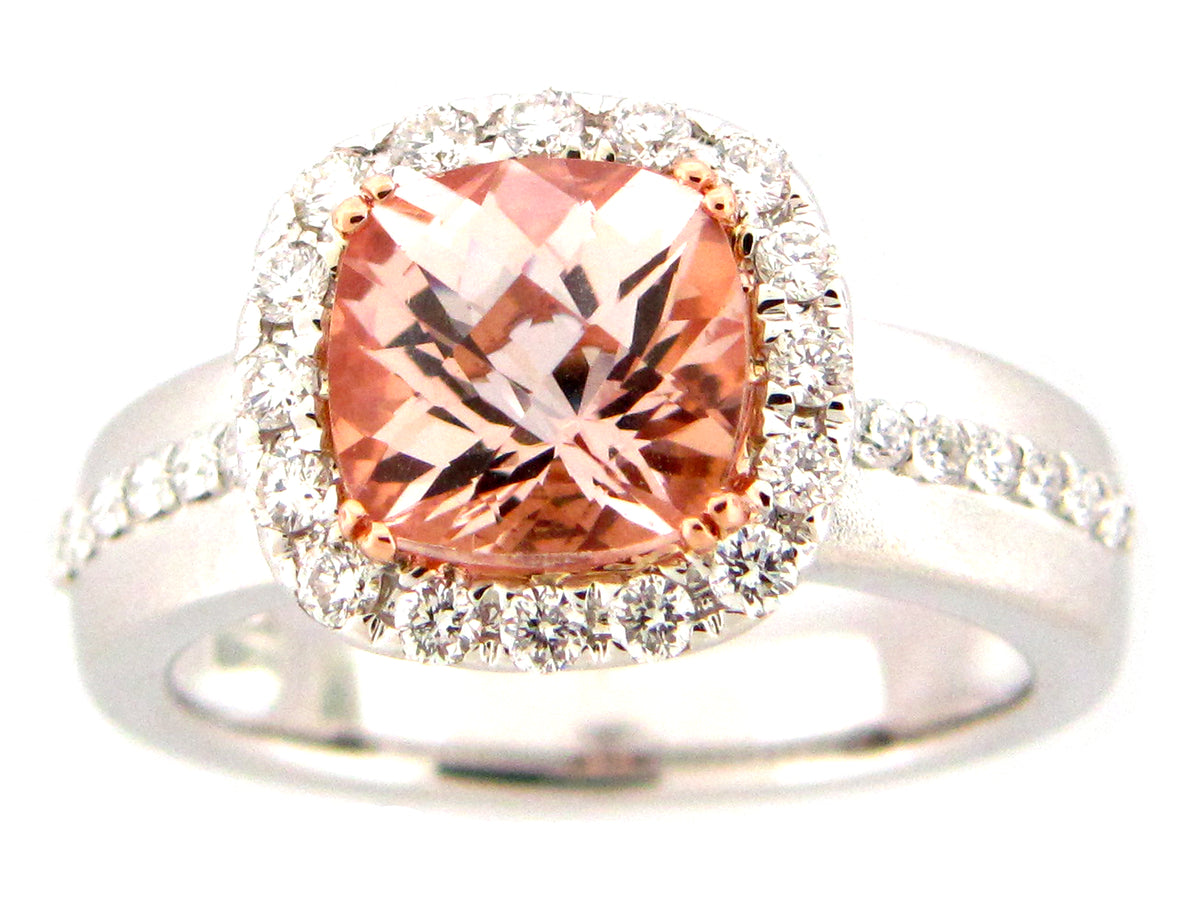 MORGANITE & DIAMOND RING, 14KWR (R)