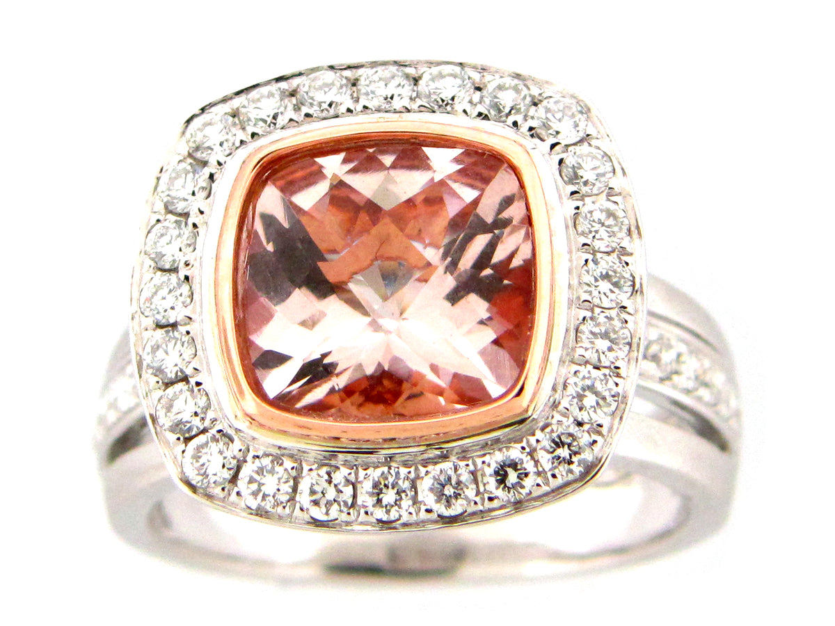 MORGANITE & DIAMOND RING, 14KWR (R)